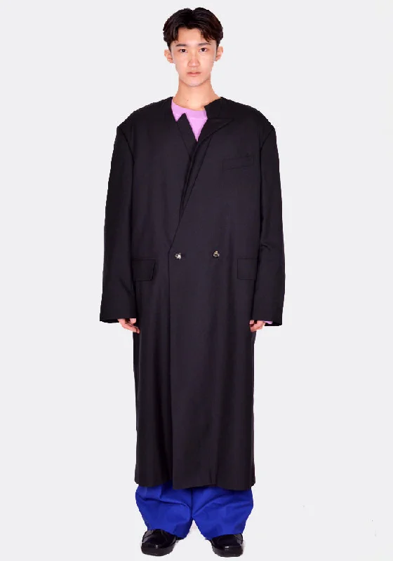 MARINA YEE 0021-999 OVERSIZED COLLORLESS COAT BLACK Refined Men's Hand