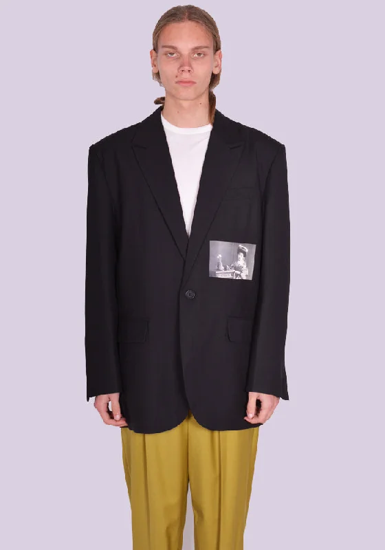 YUIKI SHIMOJI PATCHED BLAZER BLACK KIMONO GIRL Stylish Men's Neon