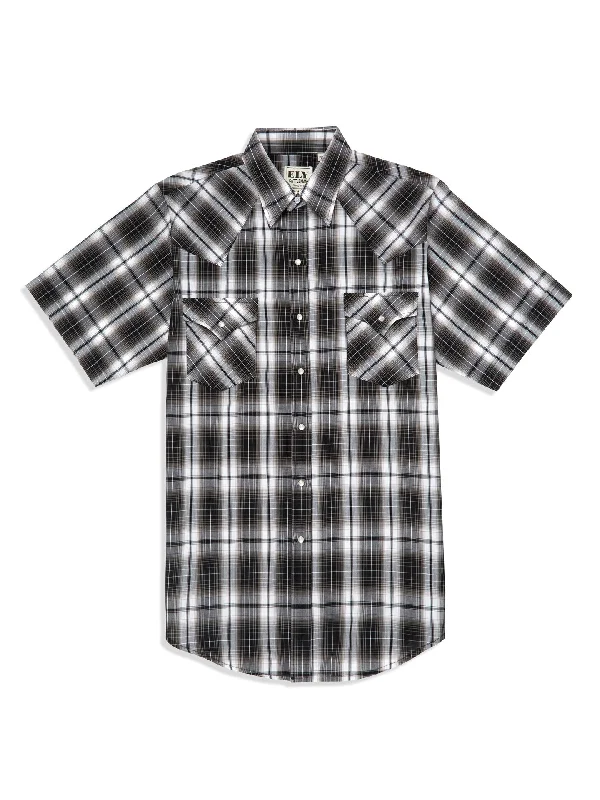 Ely Cattleman Black/White Plaid Short Sleeve Shirt Cclassic Men's Tweed