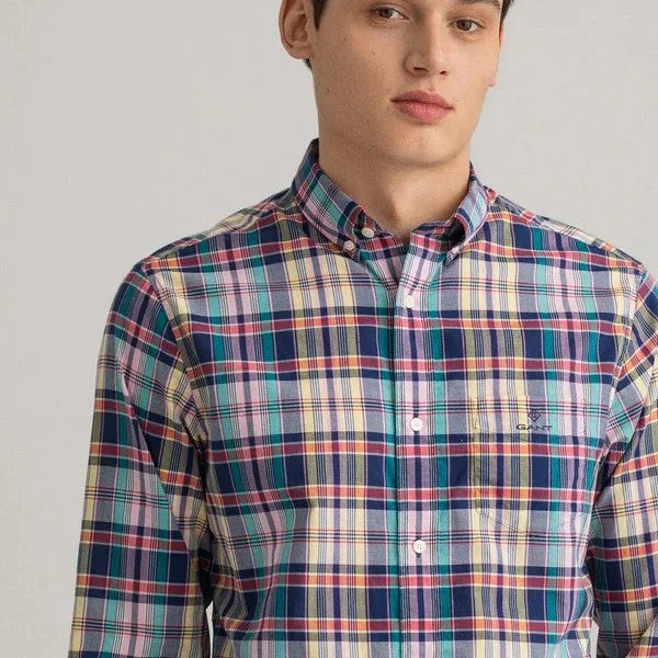 Colourful Check Shirt - Persian Blue Elegant Men's Cashmere