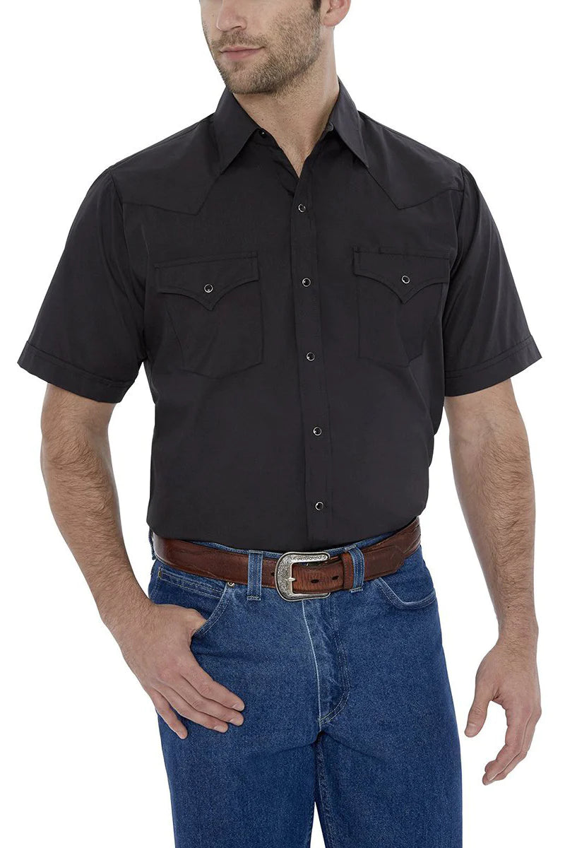 Men's Ely Cattleman Black Short Sleeve Solid Western Snap Shirt Masculine Men's 