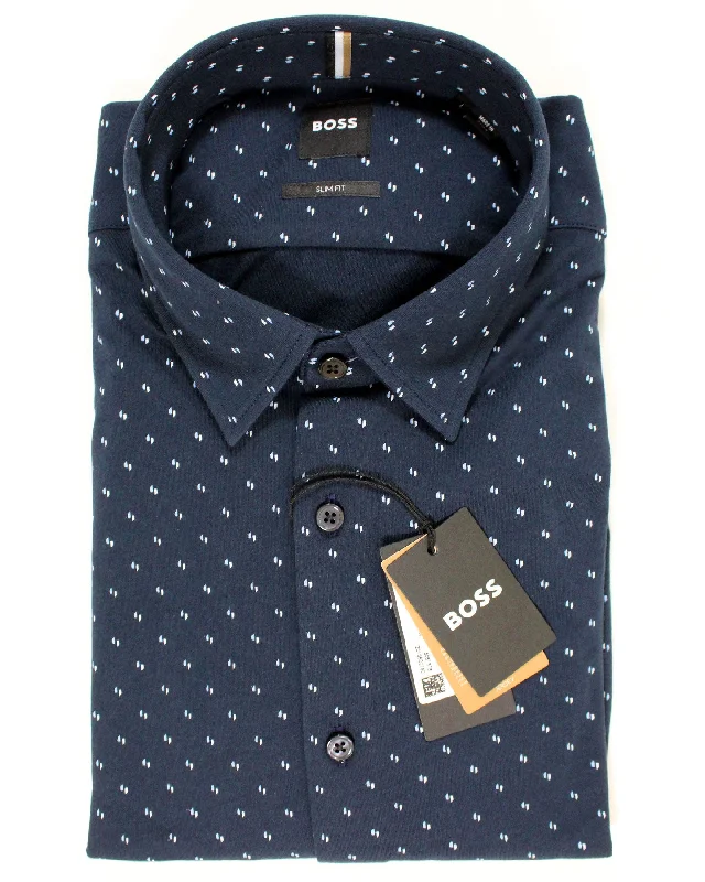 Hugo Boss Shirt Midnight Blue Pattern Slim Fit L SALE Elegant Men's Cashmere