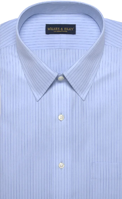 Classic Fit Blue Stripe Point Collar Supima® Cotton Non-Iron Broadcloth Dress Shirt Monochromatic All