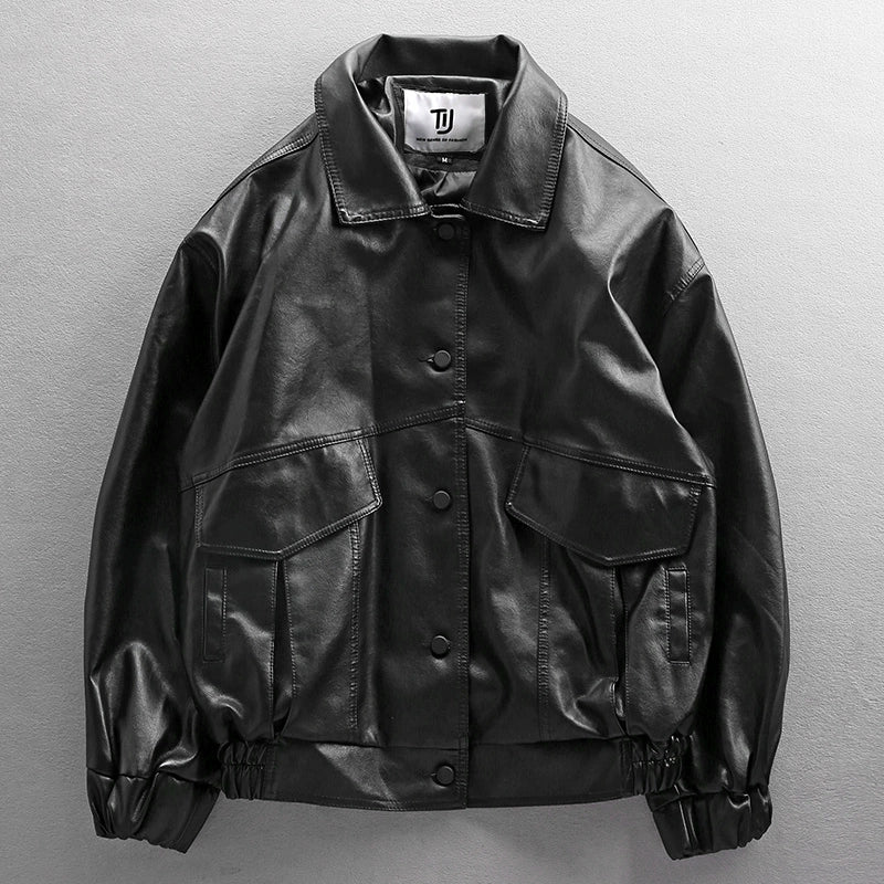 Basic Black PU Leather Jacket Earthy Men's Sustainable 