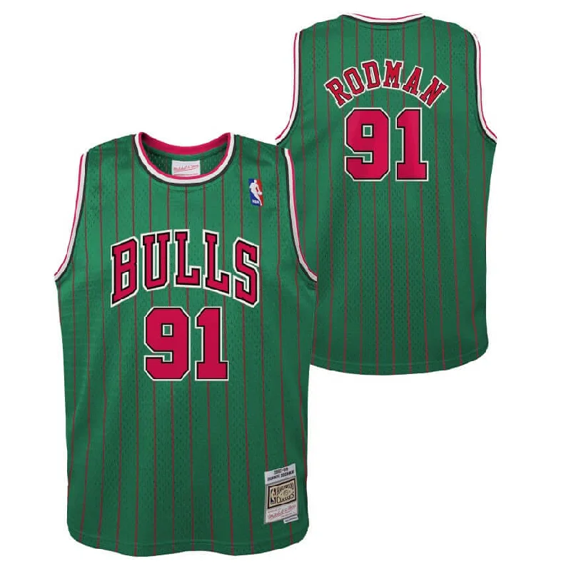 Chicago Bulls Youth Dennis Rodman #91 1995-96 Green  Jersey Hardwood Classic Swingman Relaxed Men's Beach