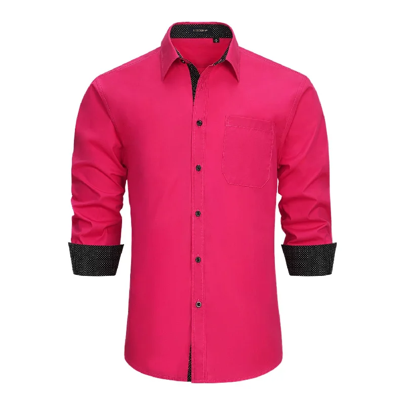 Men's Patchwork Dress Shirt with Pocket - HOT PINK Earthy Men's Hemp