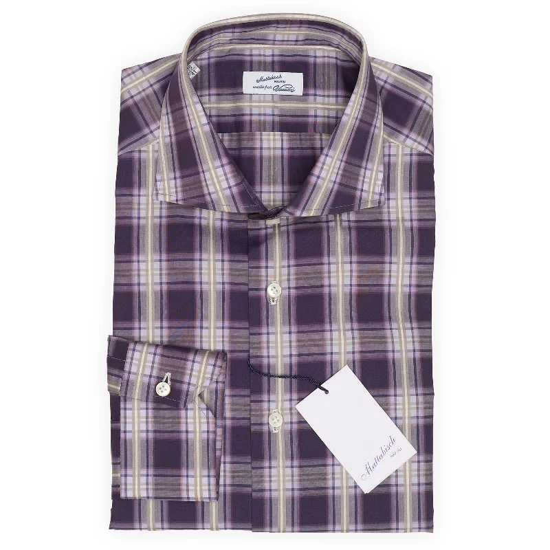 MATTABISCH for VANNUCCI Purple Plaid Cotton Dress Shirt Organic