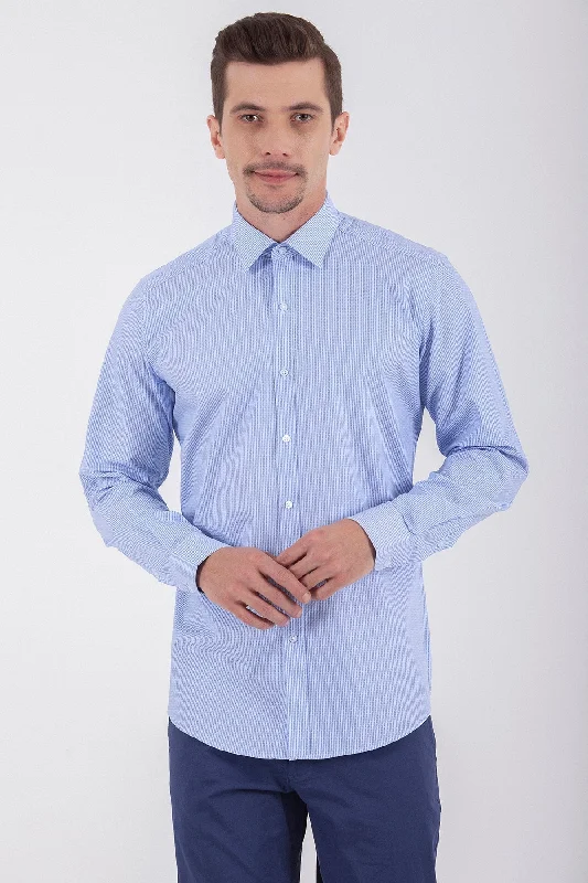 Regular Fit Long Sleeve Cotton Blue Dress Shirt Luxurious Men's High