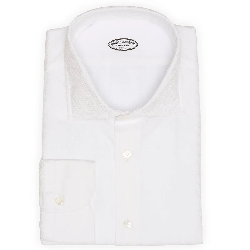 VINCENZO DI RUGGIERO Handmade White Cotton Dress Shirt EU 45 NEW US 18 Tough Men's Tactical