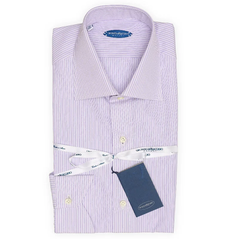 VINCENZO DI RUGGIERO Handmade Purple Striped Cotton Dress Shirt EU 39 NEW US 15.5 Adventure