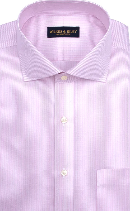 Slim Fit Pink Stripe English Spread Collar Supima® Cotton Non-Iron Twill Dress Shirt Relaxed Men's Beach