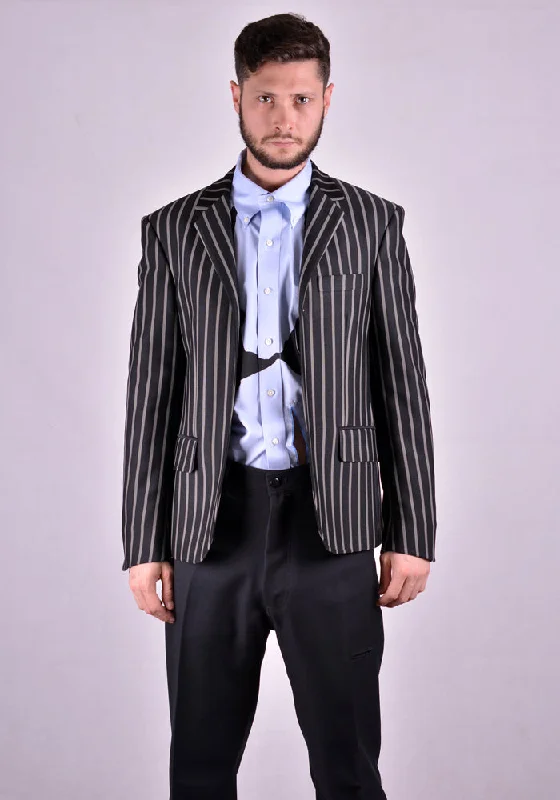 RANDOM IDENTITIES T-07J BUTTONLESS BLAZER JERSEY BLACK STRIPES Vacation