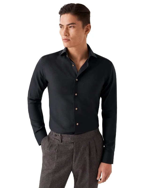 Navy Blue Solid Merino Wool Contemporary Fit Shirt - ETON Cozy Men's Winter