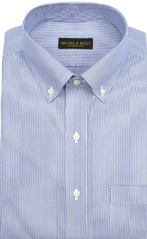 Tailored Fit Blue Fine Line Stripe Button-Down Collar Supima® Cotton Non-Iron Pinpoint Oxford Dress Shirt Modern Men's 