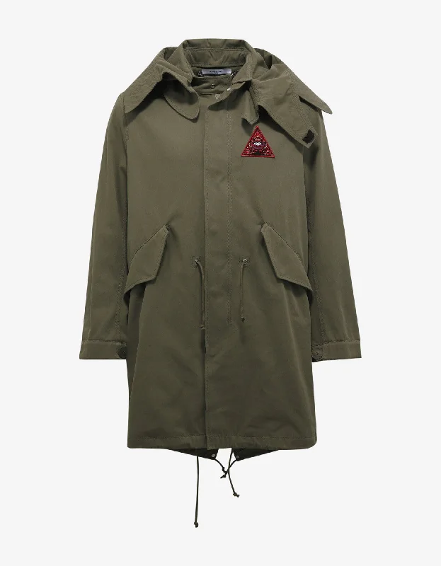 Givenchy Khaki Parka with Eye Embroidery Relaxed Men's Beach