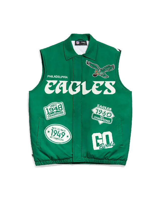 Philadelphia Eagles Kelly Green Big Logo Puffer Vest Unique Men's Upcycled