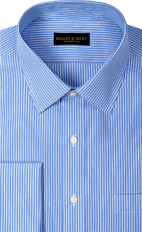 Classic Fit Non Iron Blue Reverse Stripe Spread Collar French Cuff Supima® Cotton Dress Shirt Preppy Men's College