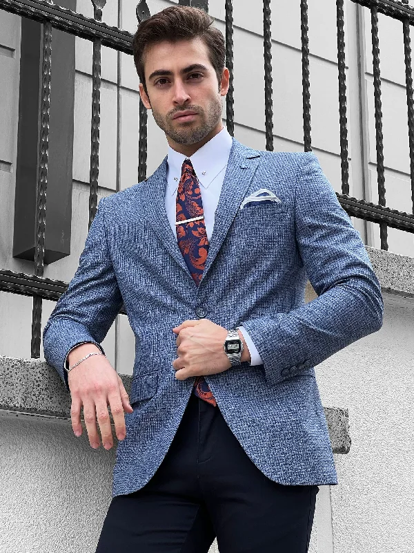 Eros Blue Slim Fit Peak Lapel Wool Blazer - The Perfect Blend of Style and Comfort Cozy Men's Winter