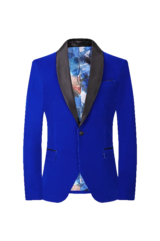 Velvet Shall Lapel Blazer - Royal Blue Refined Men's European