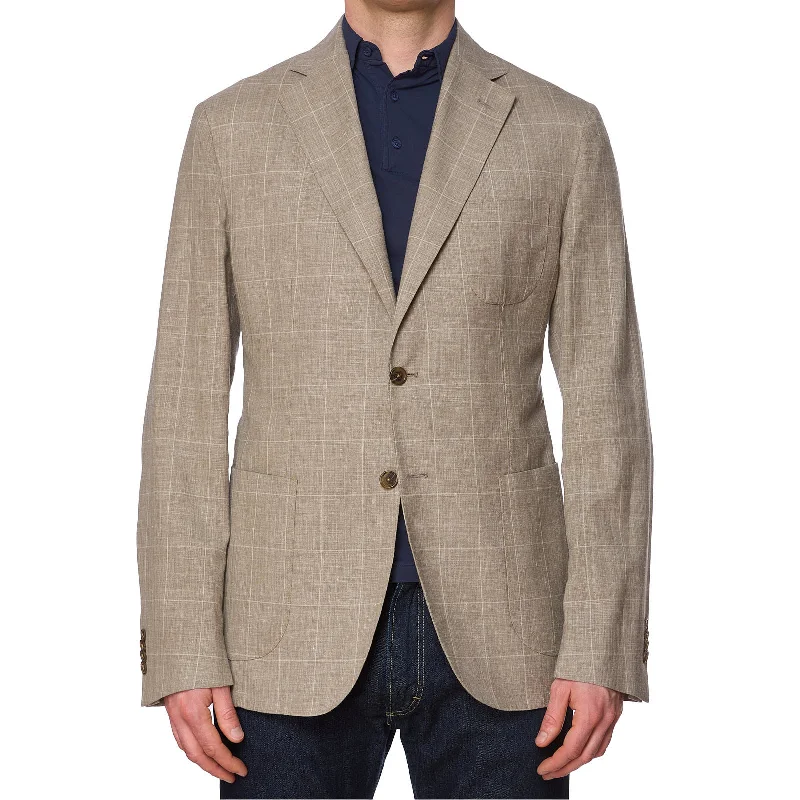 SARTORIA PARTENOPEA for DRINKWATER'S Gray Windowpane Linen Jacket NEW Current Model Organic