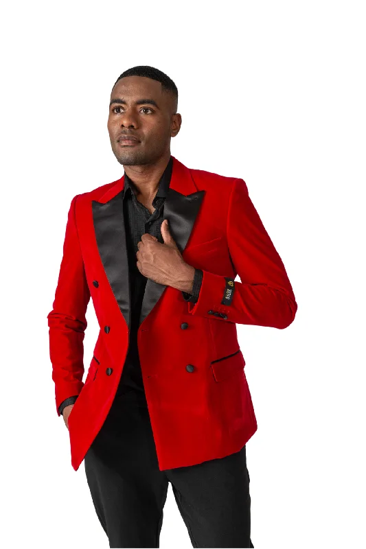 Double Breasted Velvet Blazer -Red Casual Men's Japanese 