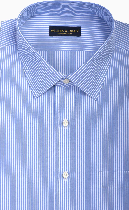 Slim Fit Blue Reverse Stripe Spread Collar Supima® Cotton Non-Iron Broadcloth Dress Shirt Dapper Men's Bow