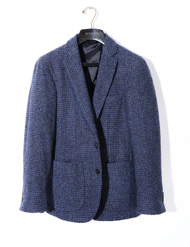 BKT35 Unstructured Jacket in 14.5 Micron Lofted Wool & Silk - Inverno Blue Sleek Men's Contemporary 