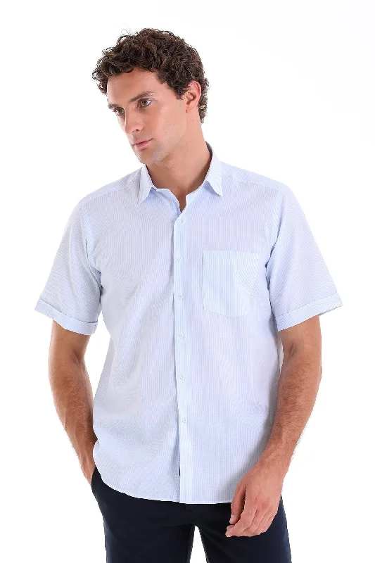 Comfort Fit Striped Cotton Blend Light Blue Dress Shirt Bohemian Men's Free