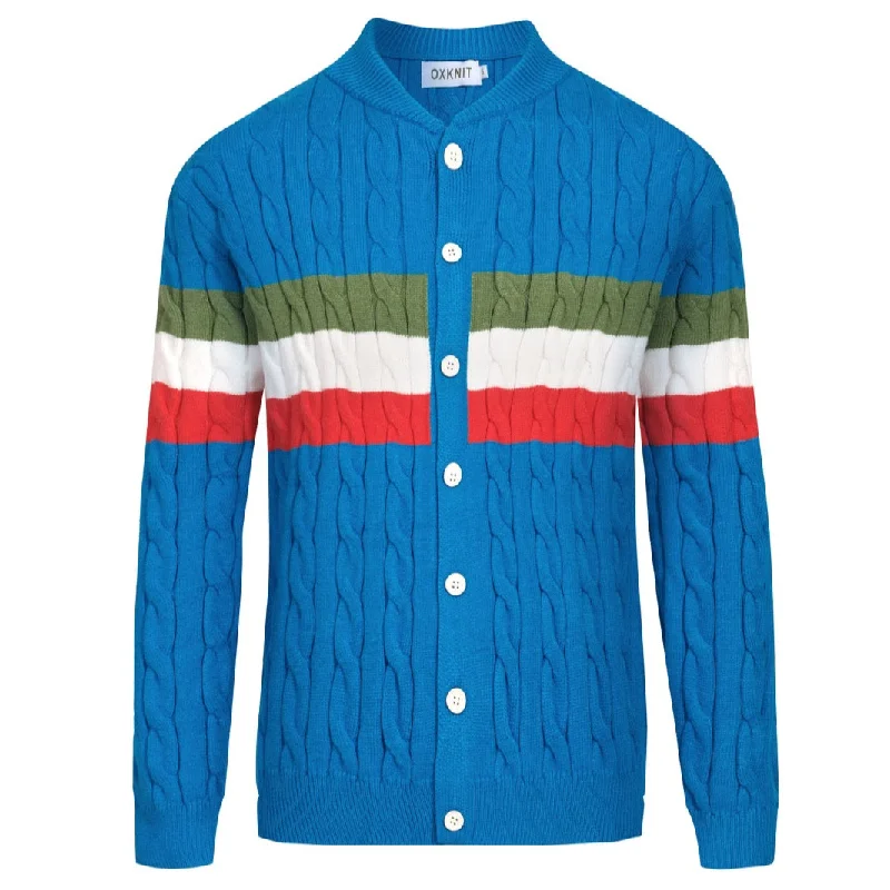 Men's blue vintage striped twist knit coat Cool Men's Skate