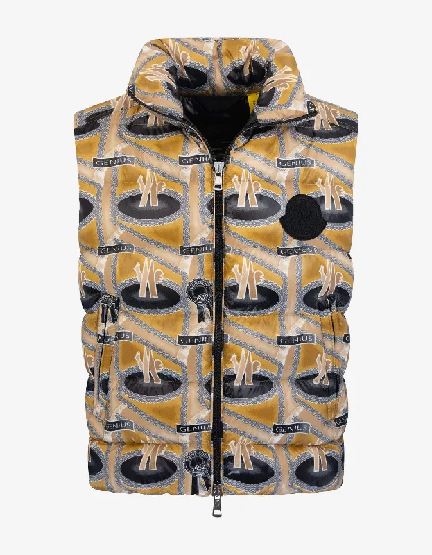 Moncler Parker Genius Print Nylon Down Gilet Sleek Men's Contemporary 