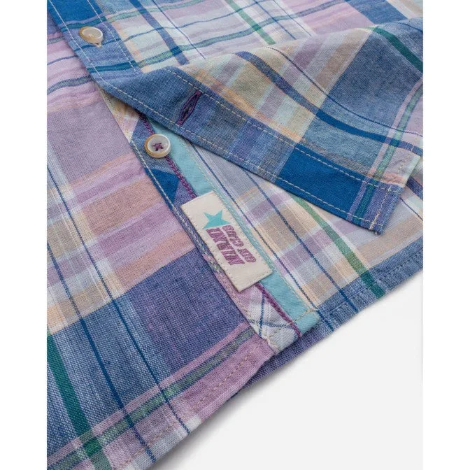 Long Sleeve Linen Blend Shirt - Beach Check - Purple Sleek Men's Contemporary 