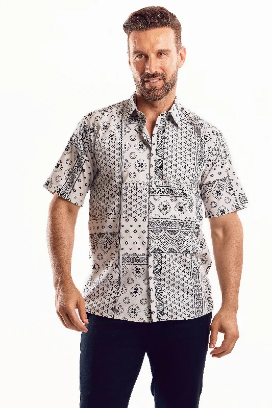 Short Sleeve Geo Print Shirt Laid