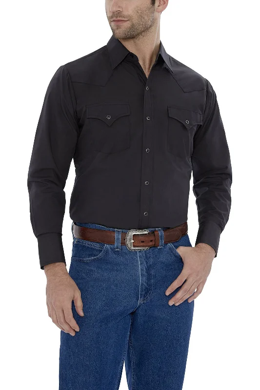 Ely & Walker Solid Black Western Shirt/Easy Care Bold Men's Animal