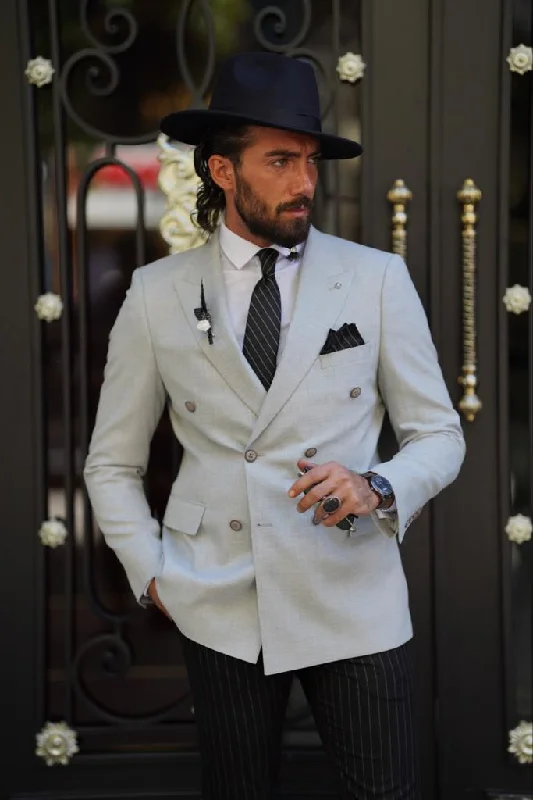 Avion Gray Slim Fit Peak Lapel Blazer - Stylish Versatility for Every Occasion Street