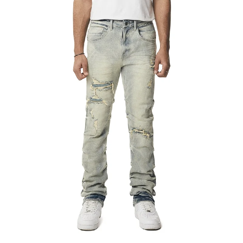 Straight Crinkle Effect Jeans - Industrial Blue Youthful Men's Pop