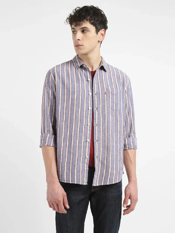 Men's Striped Slim Fit Shirt Polished Men's Satin