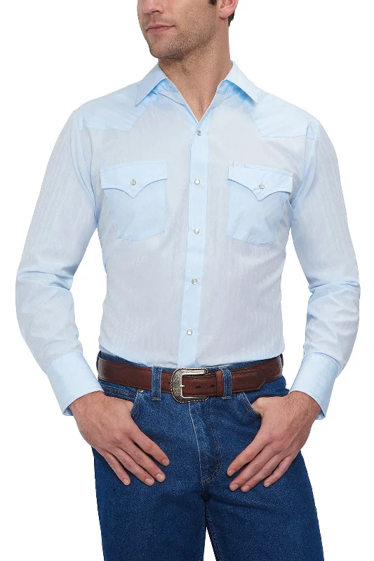 Light Blue Long Sleeve Tone on Tone Western Shirt Refined Men's Classic 