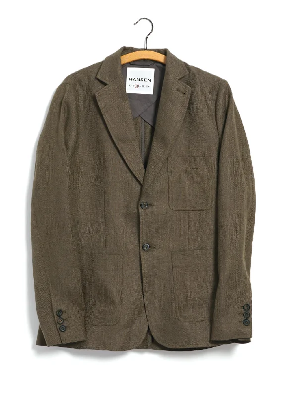 CHRIS | Classic Two Button Blazer | Khaki Linen Laid