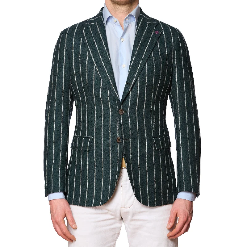 SARTORIA PARTENOPEA Green Striped Wool Jacket EU 48 NEW US 38 Current Model Vintage Men's 1970S Disco