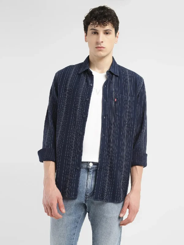 Men's Striped Slim Fit Shirt Unique Men's Patch