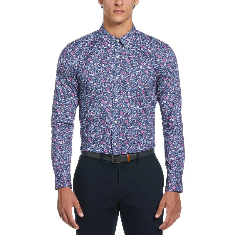 Flower Power Print Dress Shirt Artistic Men's Avant