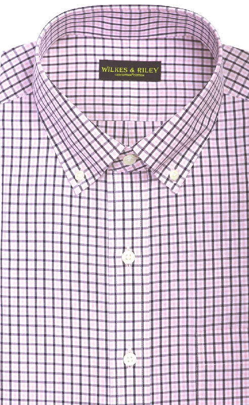 Tailored Fit Pink / Navy Check Button-Down Collar Supima® Non-Iron Cotton Broadcloth Sport Shirt Unique Men's Upcycled