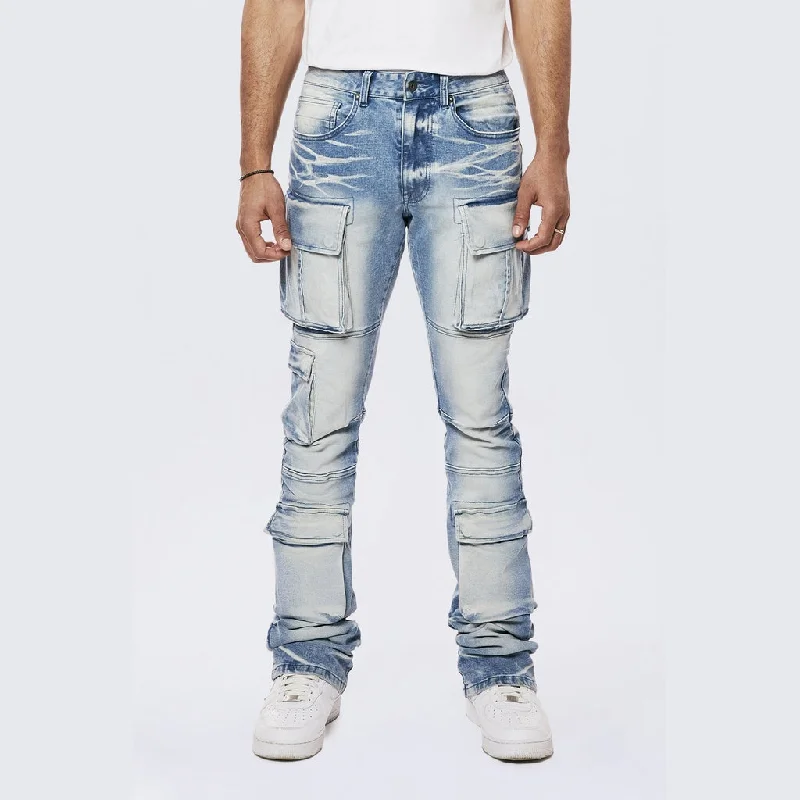 Stacked Utility Multi Pocket Jeans - Lowell Blue Relaxed Men's Beach