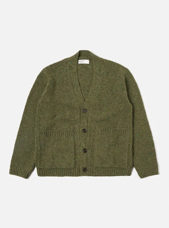 Universal Works Langdale Cardigan in Green Tweed Knit Confident Men's High