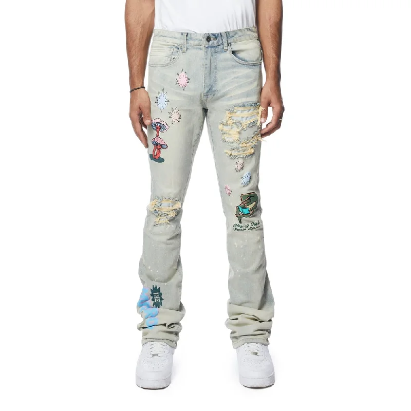 Stacked High Density Puff Printed Jeans - Ombre Blue Modern Men's Geometric