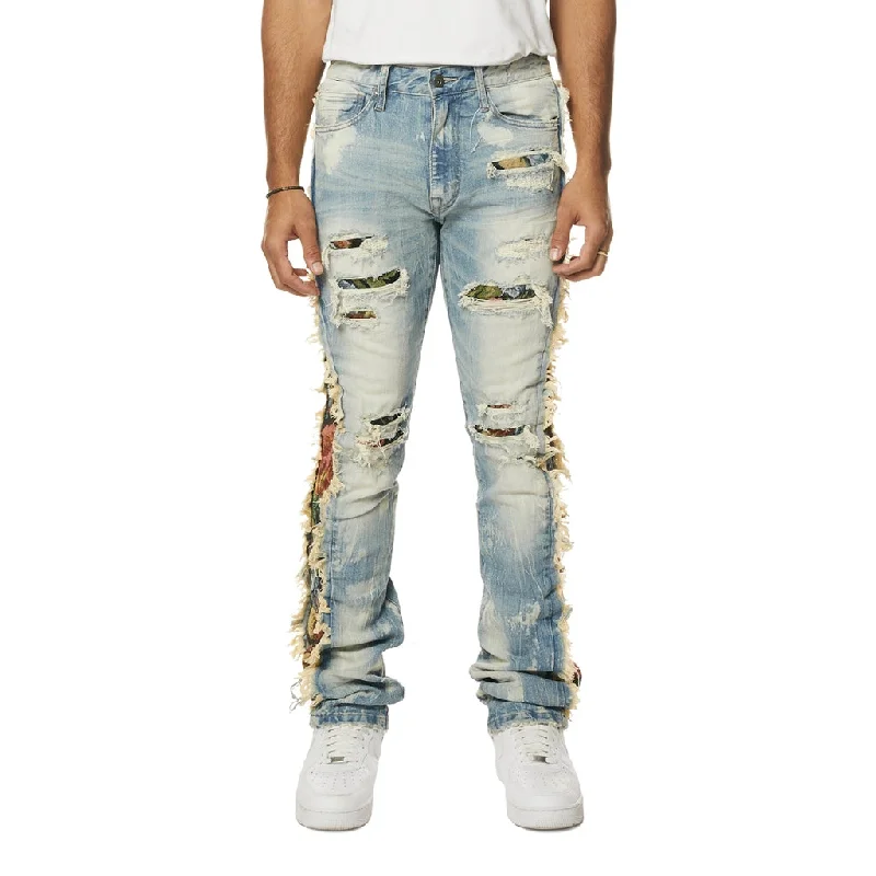 Stacked Tapestry Insert Jeans - Lowell Blue Edgy Men's Punk