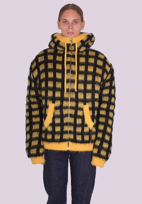 MARNI CDMG0116Q0 BRUSHED CHECK KNIT CARDIGAN YELLOW/BLACK Hip Men's Retro